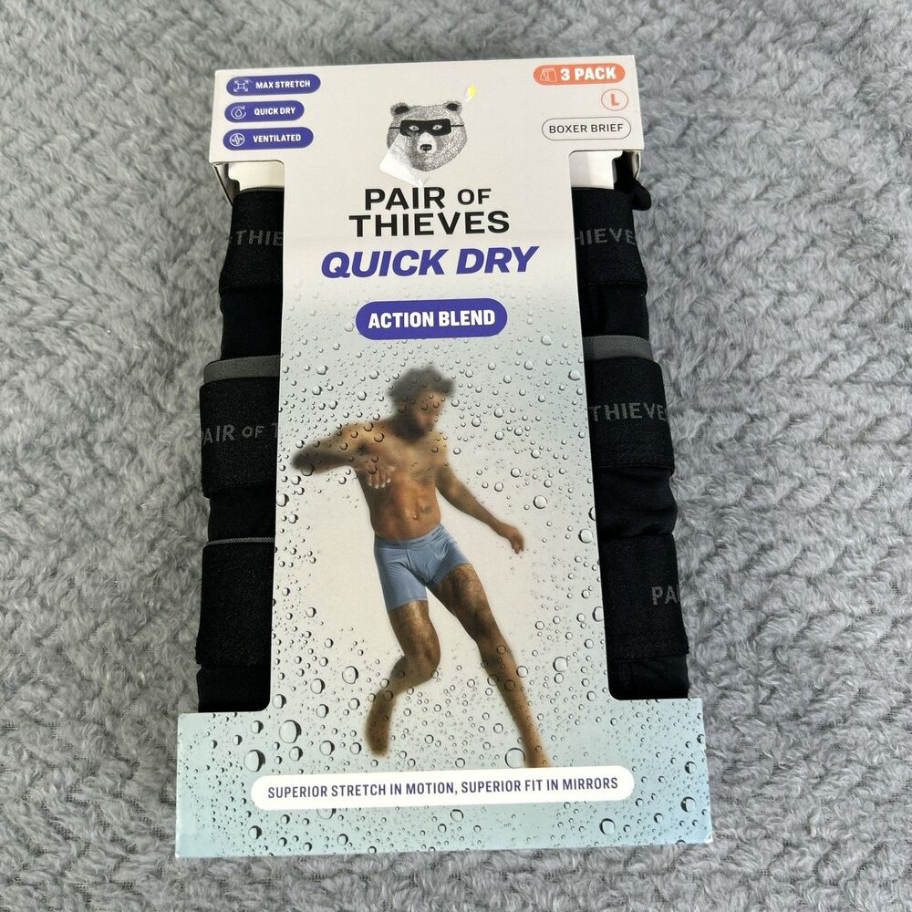 Pair of Thieves Underwear Size Large Boxer Briefs Black Quick Dry NWT